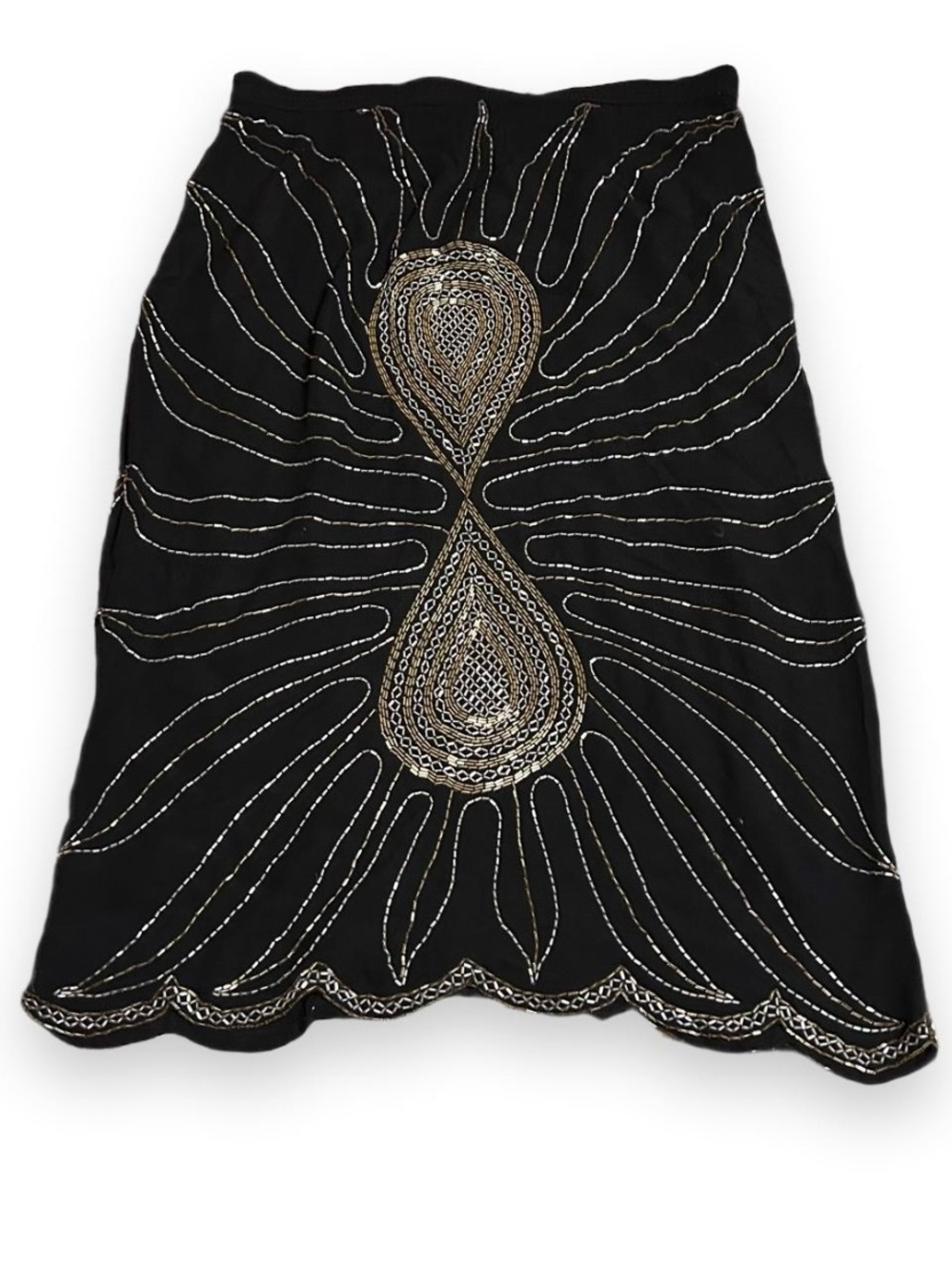 vintage judith ann creations 100% silk black midi skirt with two tone beading
